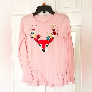 Wonder Nation Deer design long sleeve T-Shirt Girls Size LG 10/12